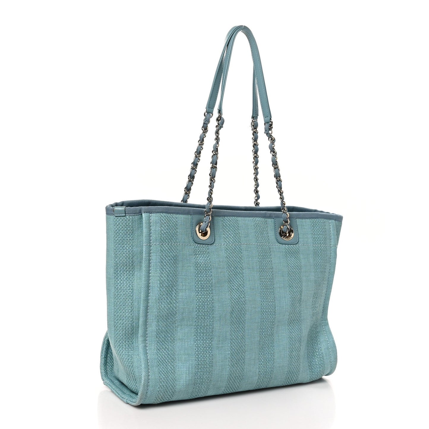 Chanel Mixed Fibers Striped Small Deauville Tote Blue