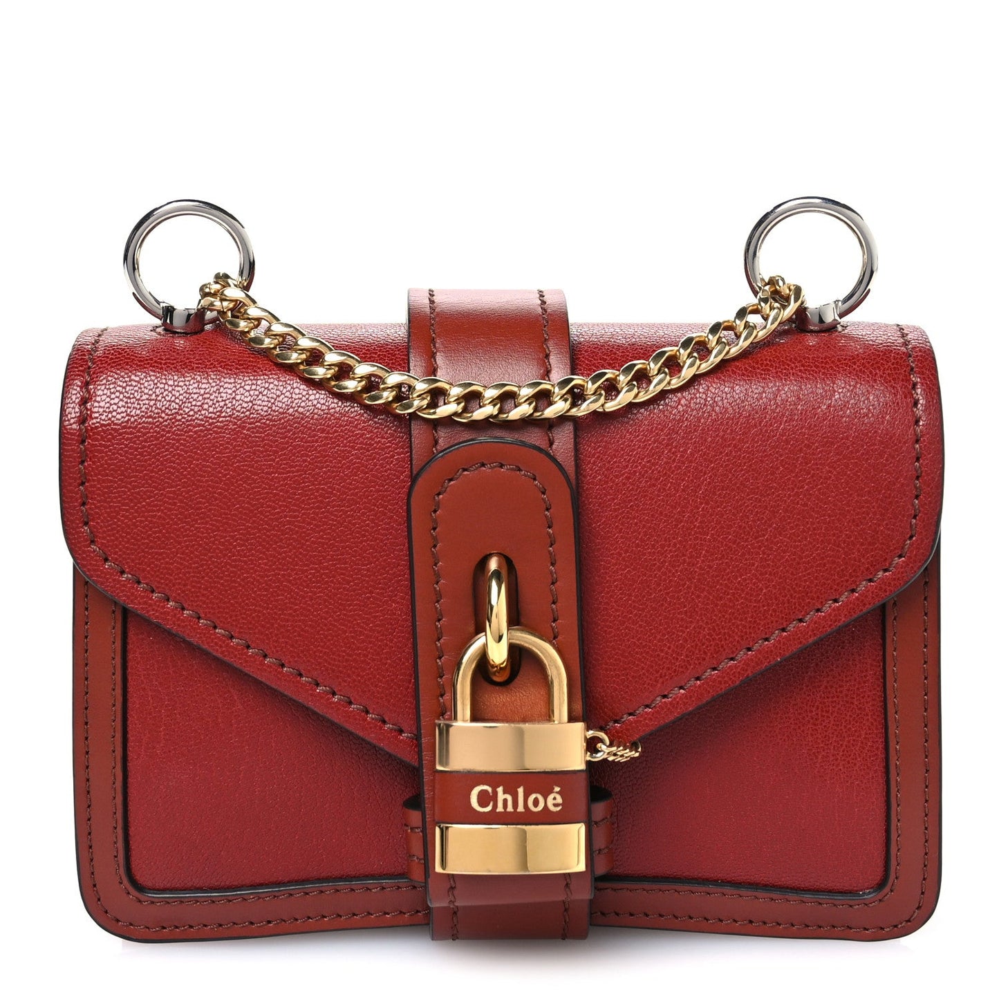 Chloe Shiny Goatskin Calfskin Mini Aby Chain Shoulder Bag Sepia Brown