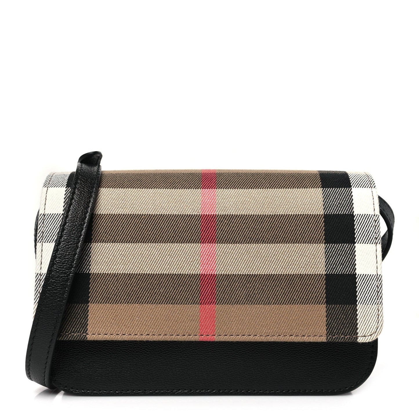 Burberry Grained Calfskin House Check Small Madison Shoulder Bag Black