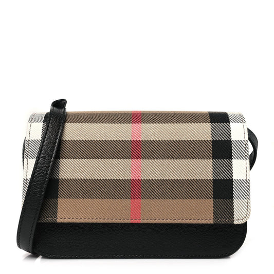 Burberry Grained Calfskin House Check Small Madison Shoulder Bag Black