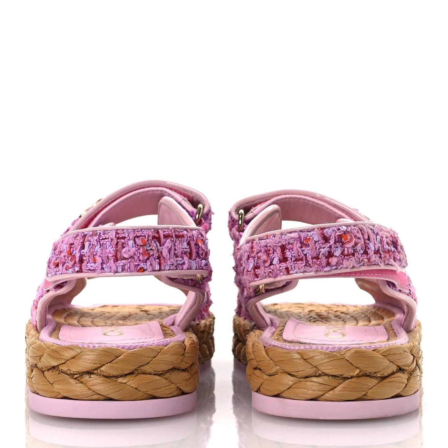 Chanel Tweed Patent Calfskin Velcro Dad Sandals 36 Light Purple Pink Red