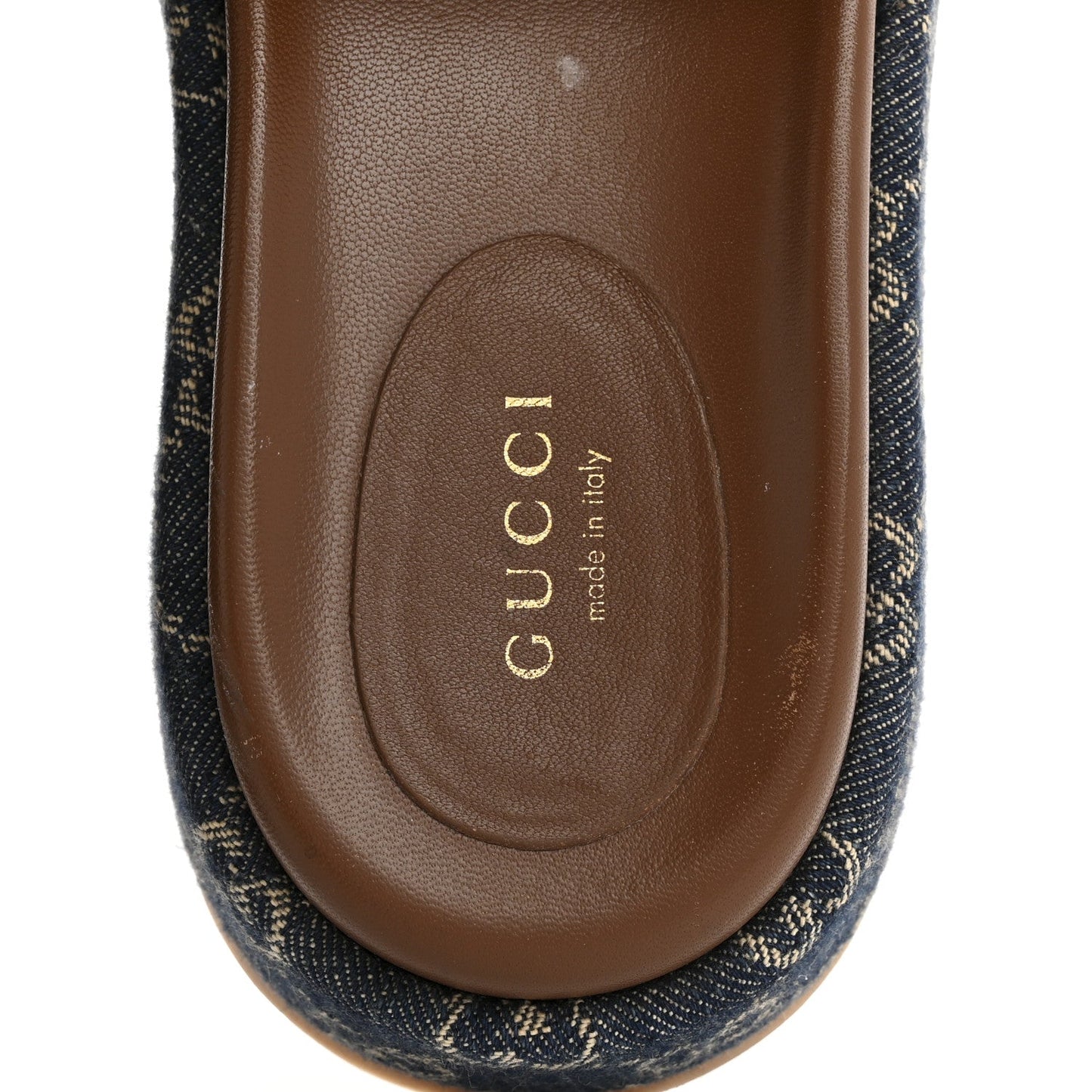 Gucci New Denim GG Monogram Angelina Platform 55mm Slide Sandals 36.5 Blue Tea