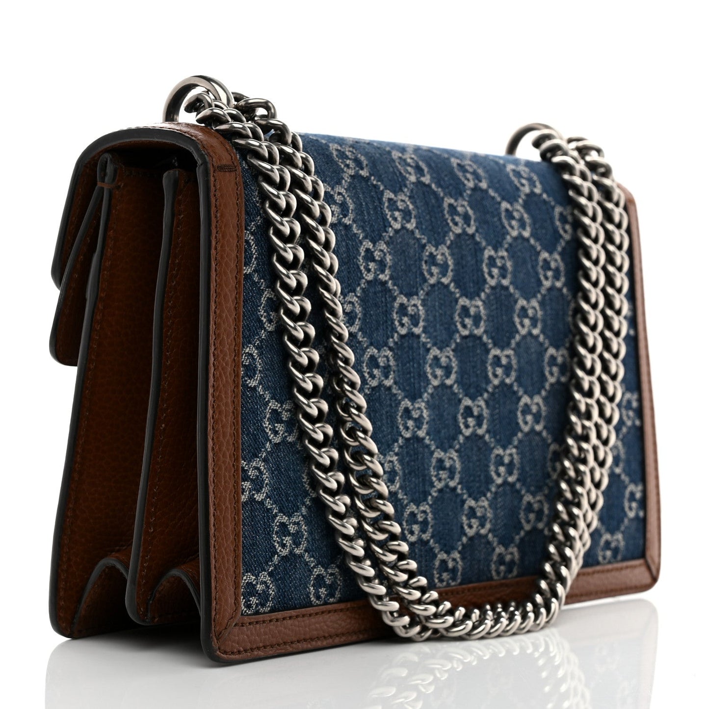 Gucci New Denim GG Monogram Dollar Calfskin Enamel Small Dionysus Shoulder Bag Blue Tea Cuir Epilog Electric Blue