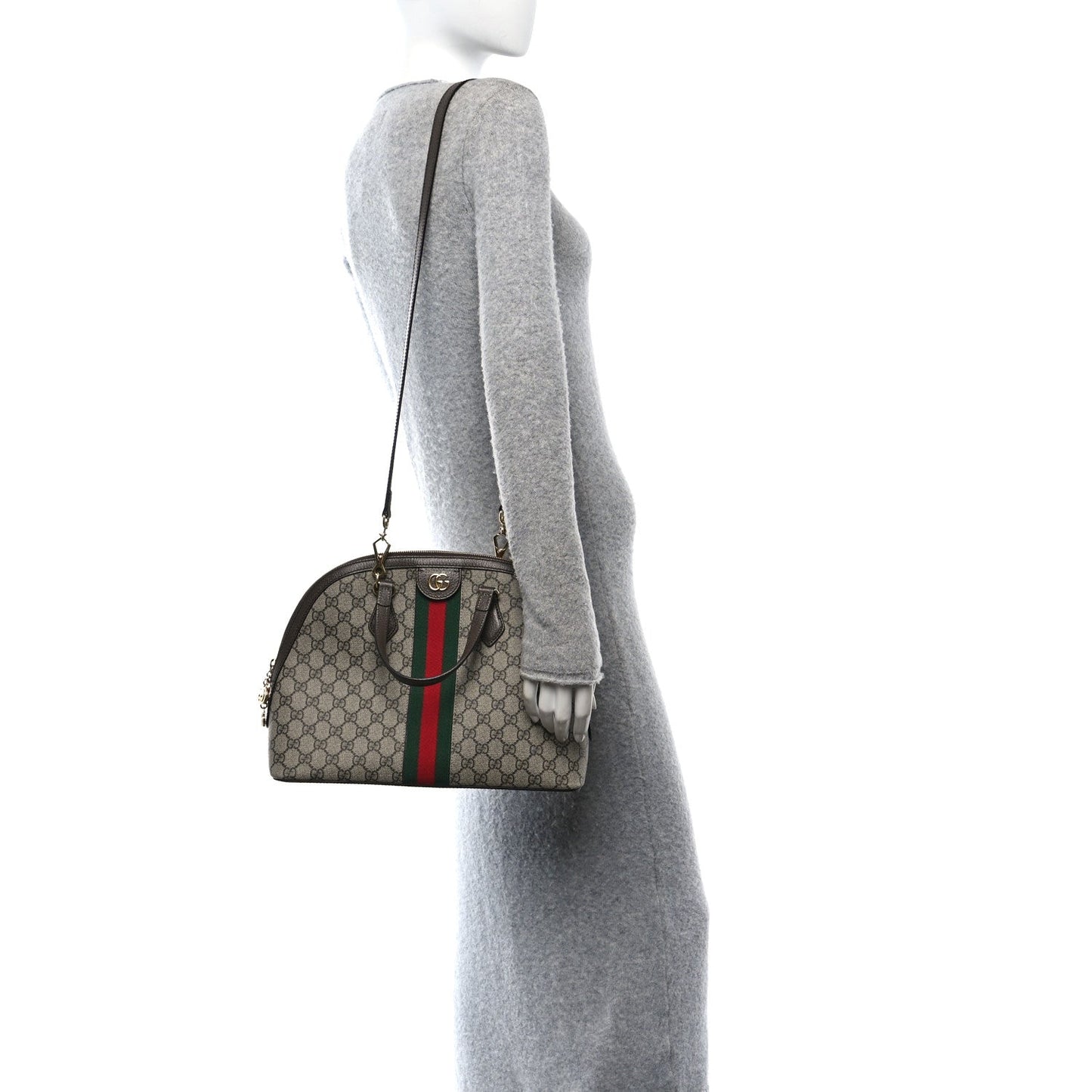 Gucci GG Supreme Monogram Web Medium Ophidia Top Handle Dome Bag Brown