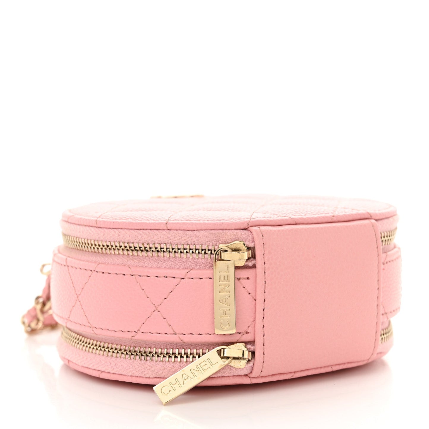 Chanel Caviar Quilted Round Handle With Care Vanity With Chain Pink