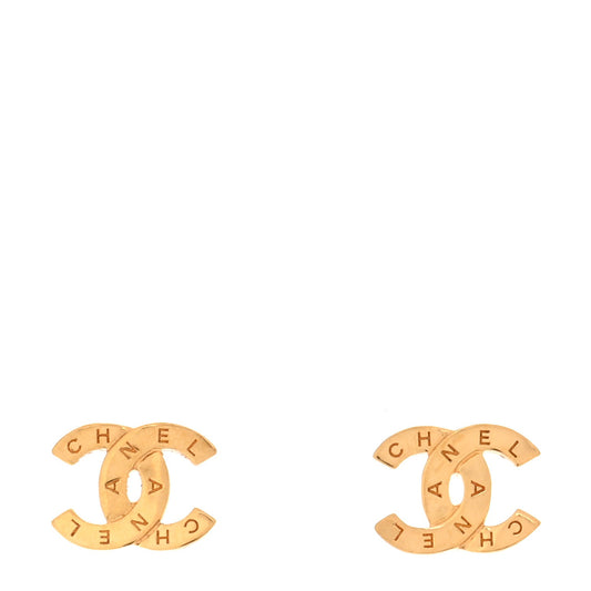 Chanel Metal CC Paris Button Stud Earrings Gold