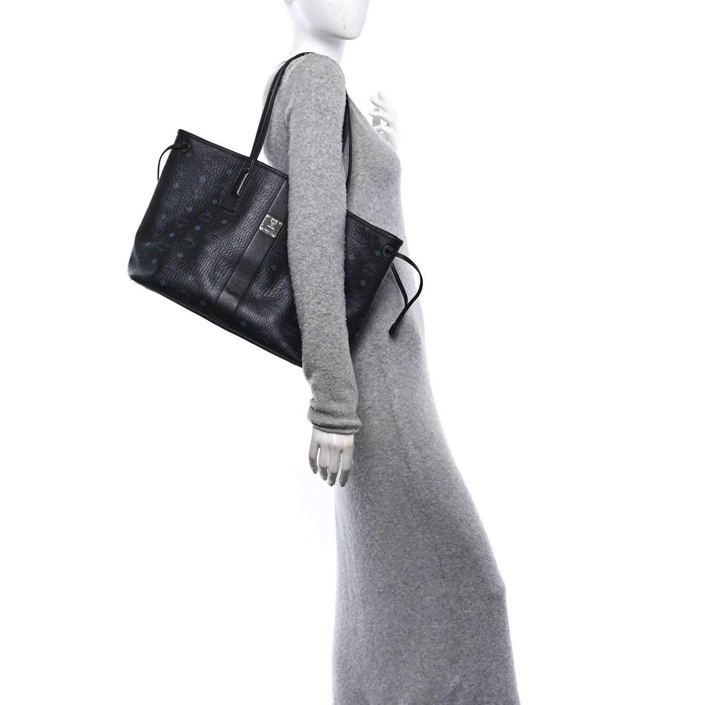 MCM Grained Calfskin Visetos Medium Liz Reversible Shopper Tote Black