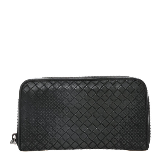 Bottega Veneta Nappa Intrecciato Dot Zip Around Wallet Black Grey