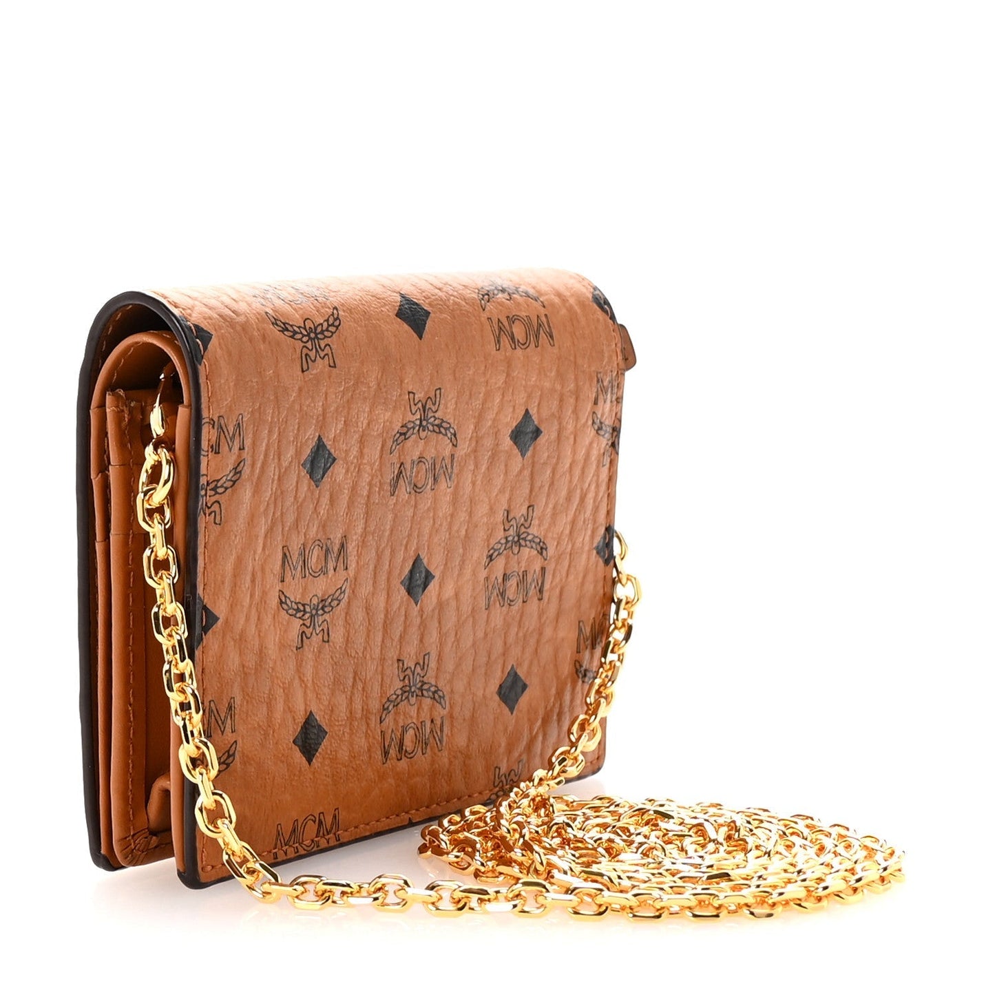 MCM MCM Visetos Original Mini Chain Wallet Cognac