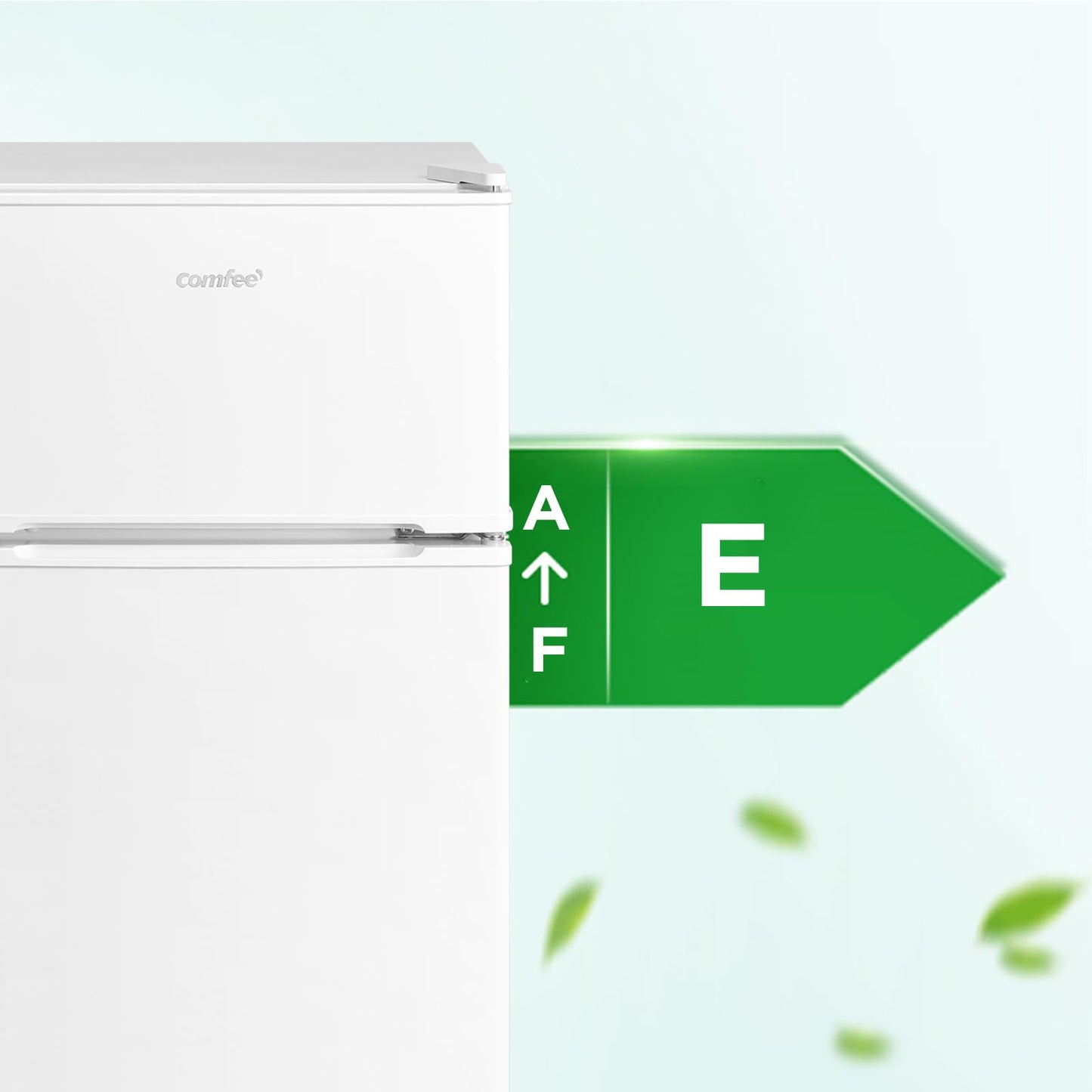 COMFEE' RCT87WH2(E) Under Counter Fridge Freezer, 87L Small Fridge Freezer with Light, Removable Shelves, Adjustable Thermostats, Reversible Doors, White