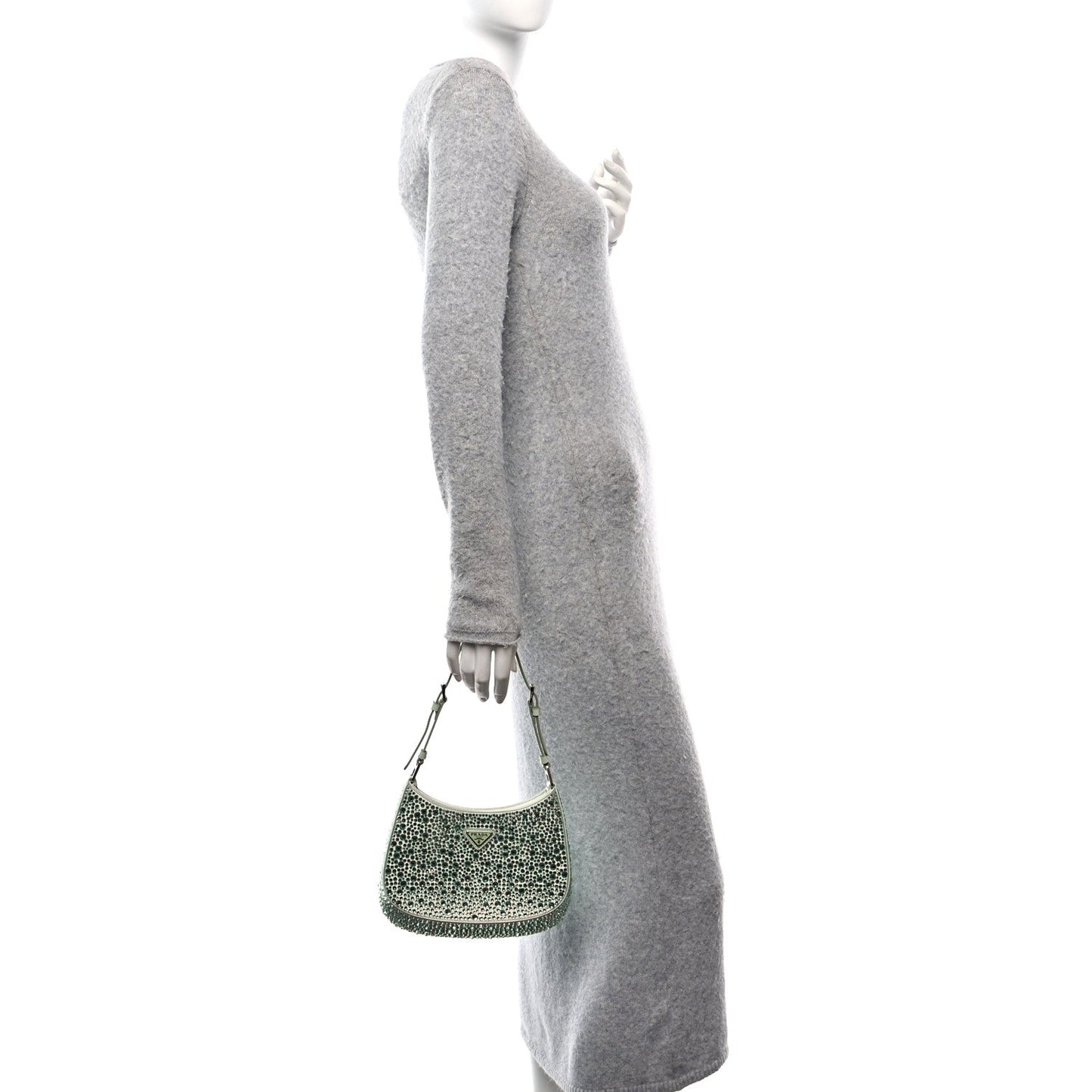 Prada Satin Crystal Cleo Adjustable Strap Shoulder Bag Acqua