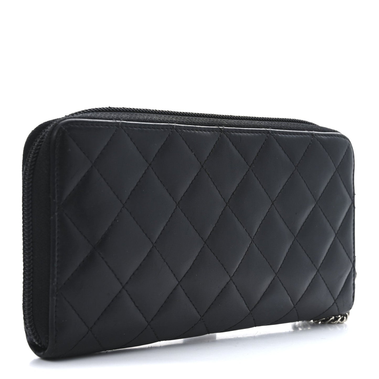Chanel Calfskin Quilted Cambon Large Gusset Zip Around Wallet Black