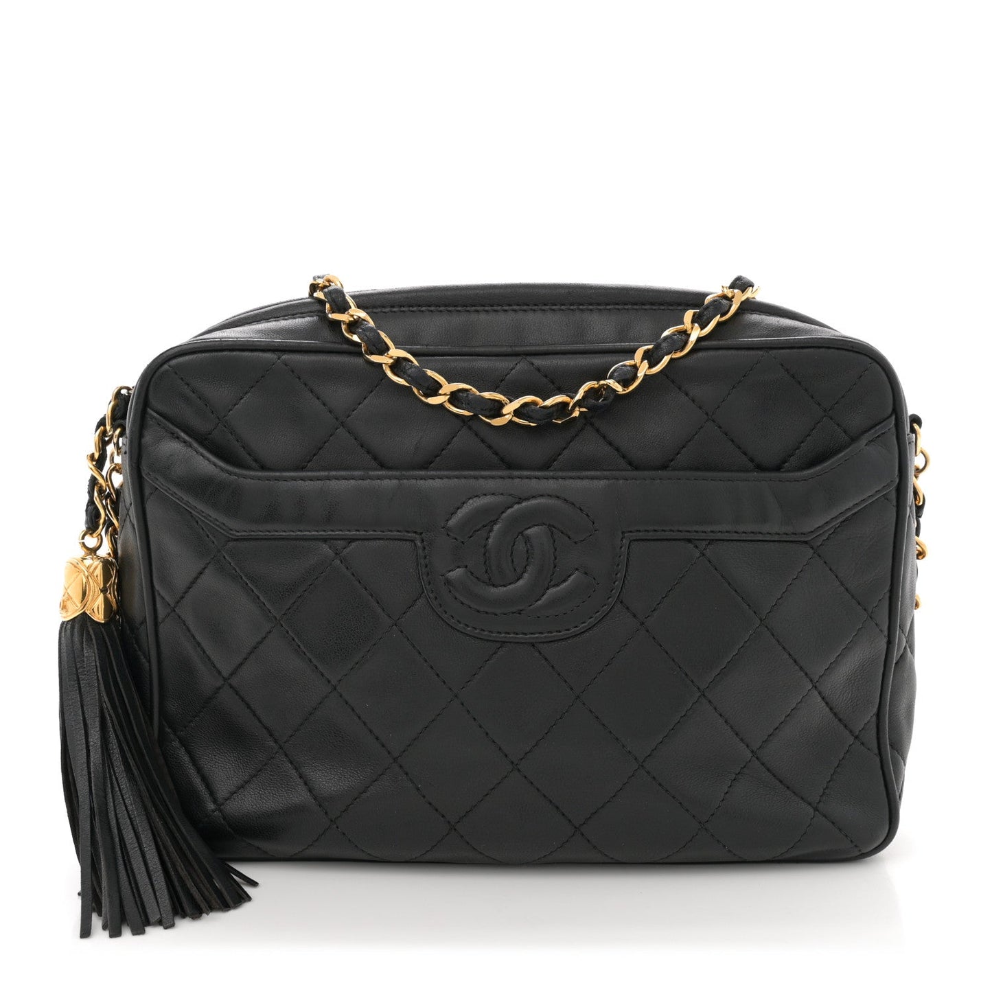 Chanel Lambskin Quilted Tassel Camera Case Black