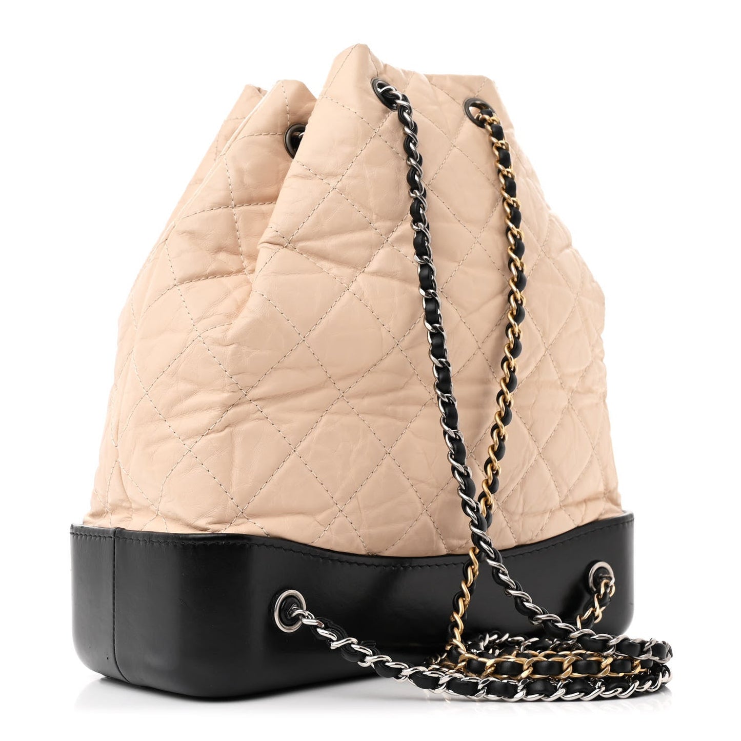 Chanel Aged Calfskin Quilted Small Gabrielle Backpack Beige Black