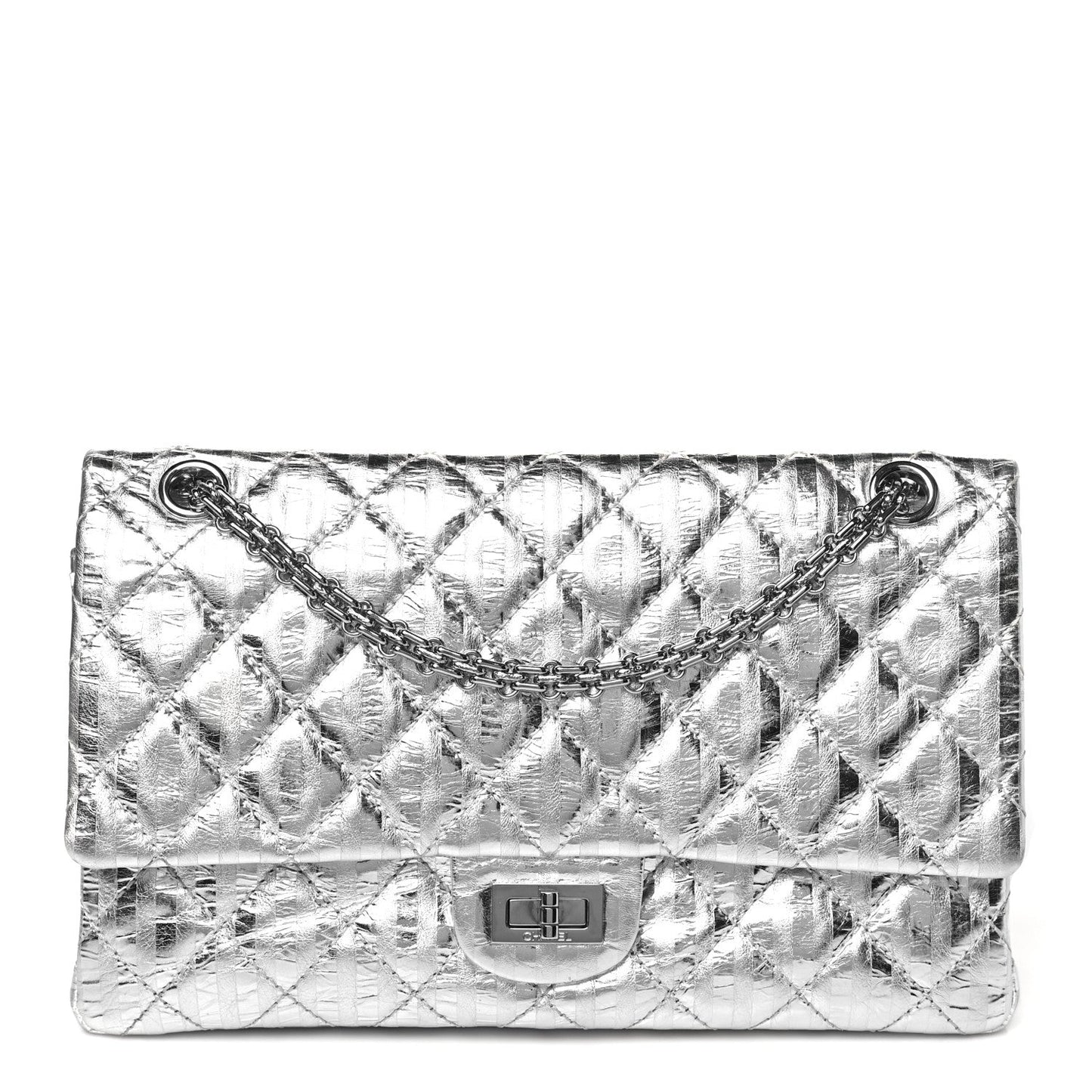 Chanel Striped Calfskin 2.55 Reissue 226 Flap Silver