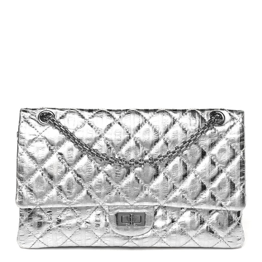 Chanel Striped Calfskin 2.55 Reissue 226 Flap Silver