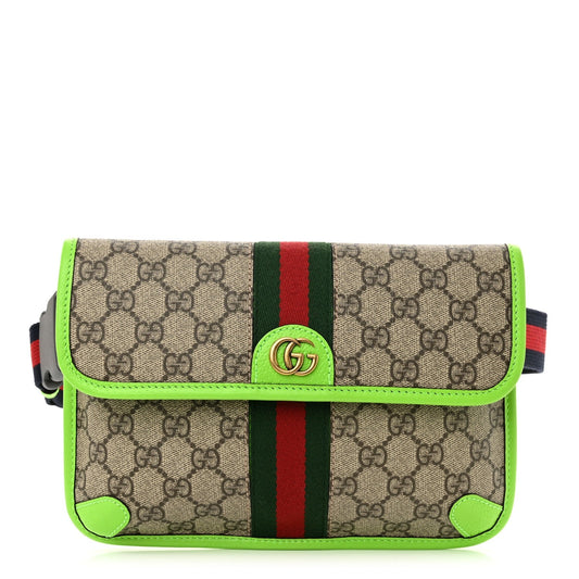 Gucci GG Supreme Monogram Web Small Ophidia Belt Bag Beige Ebony Electric Green