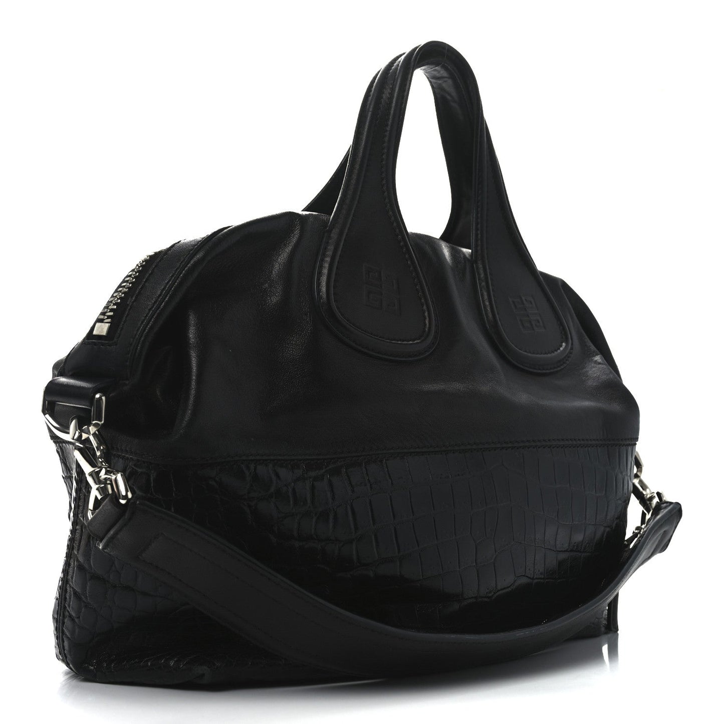 Givenchy Calfskin Crocodile Embossed Medium Nightingale Black