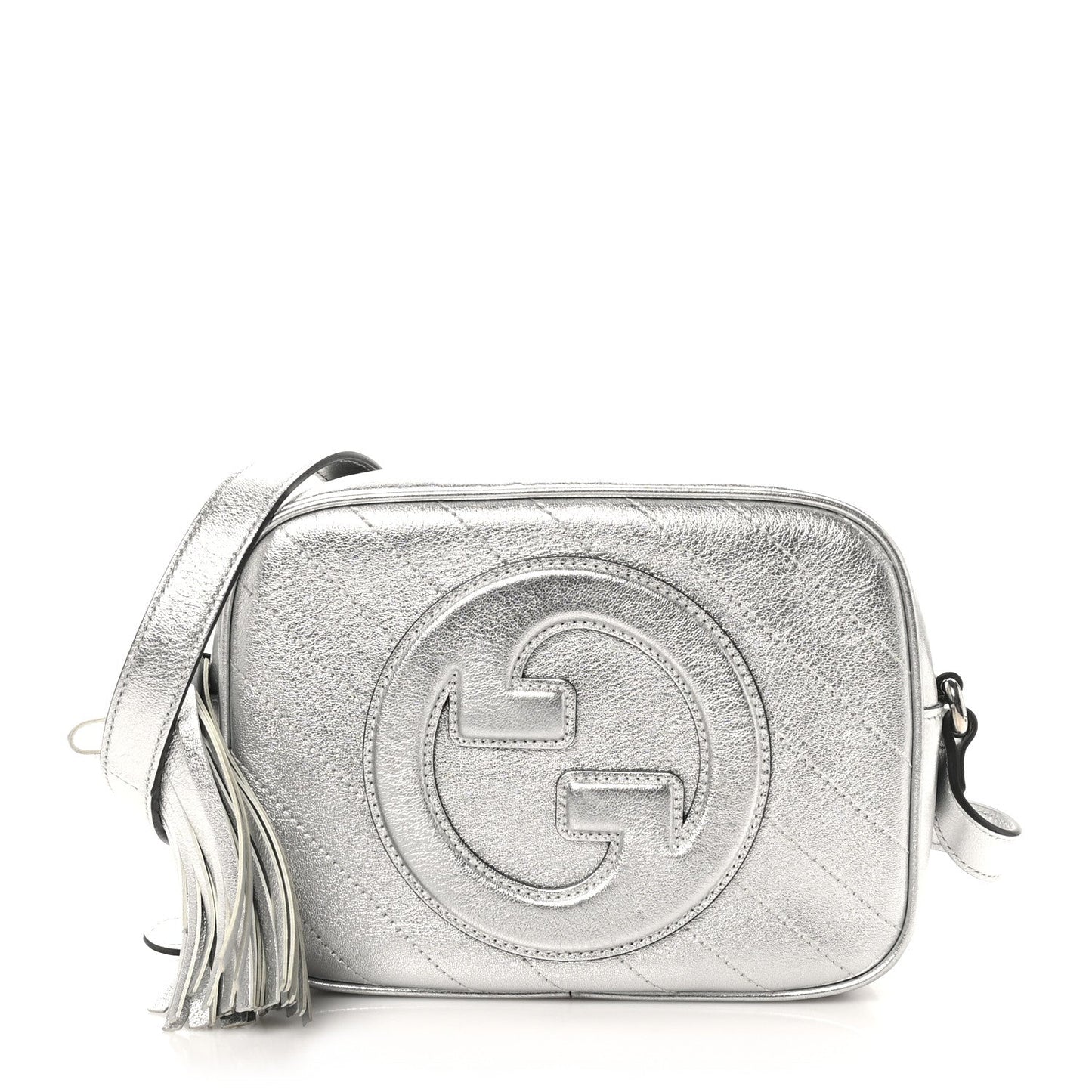 Gucci Metallic Sakai Be Green Calfskin Diagonal Stitched Small Blondie Shoulder Bag Silver