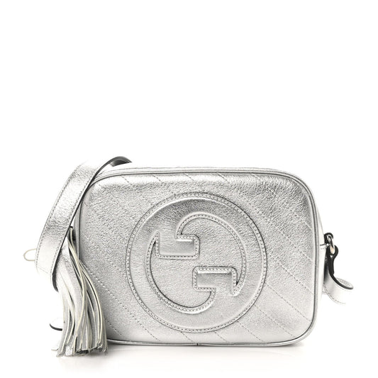 Gucci Metallic Sakai Be Green Calfskin Diagonal Stitched Small Blondie Shoulder Bag Silver