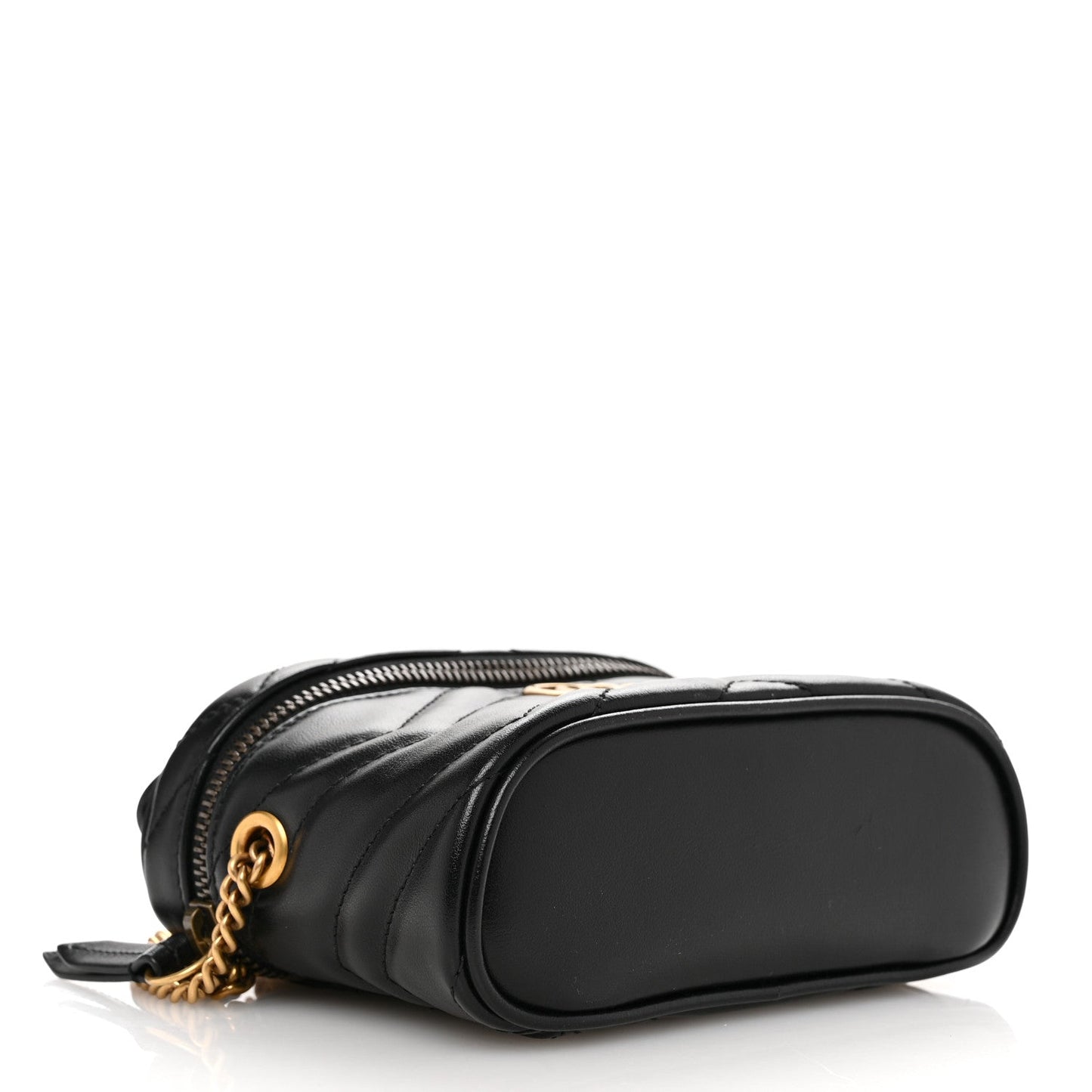 Gucci Calfskin Matelasse Chevron Mini GG Marmont Top Handle Bag Black