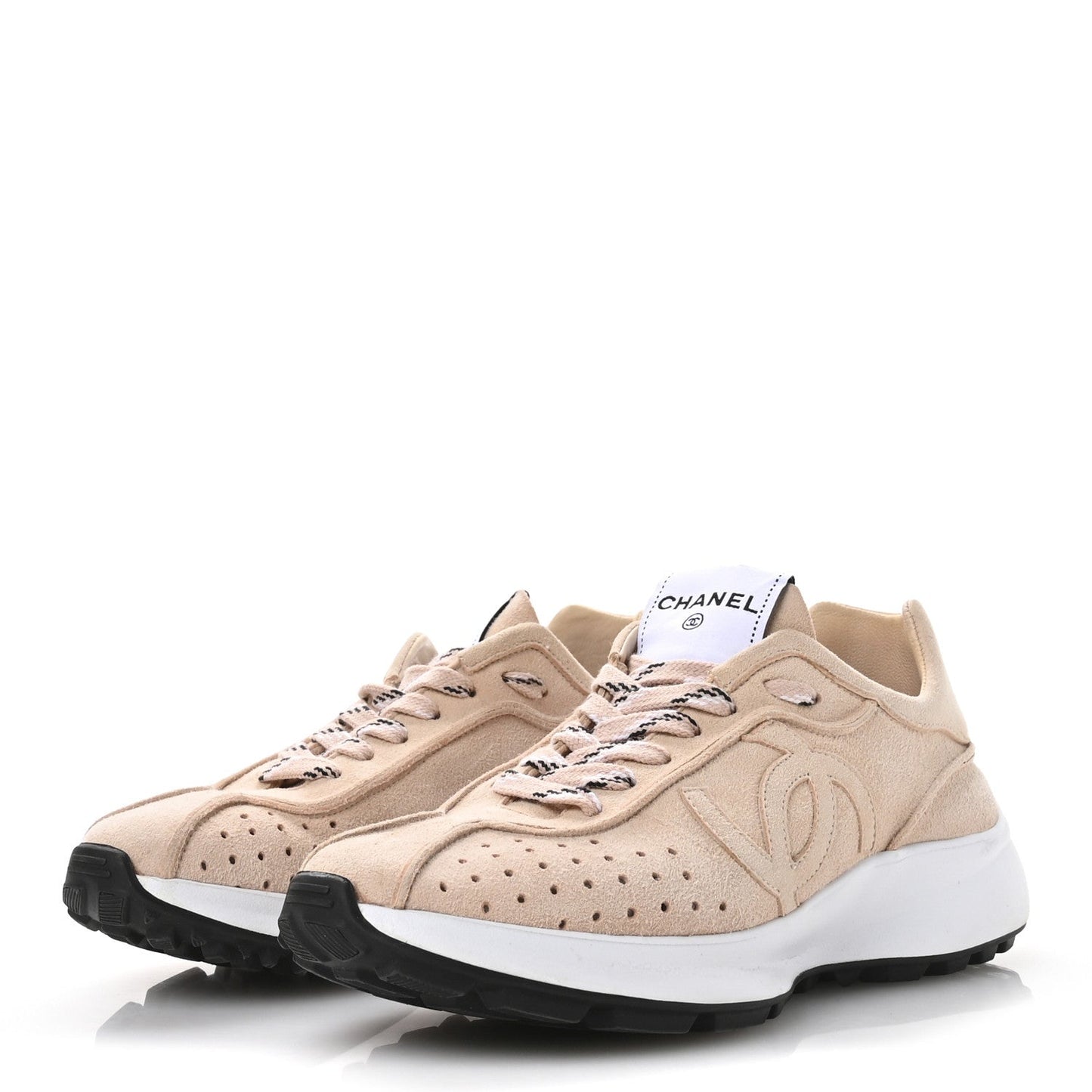 Chanel Suede Goatskin CC Sneakers 37 Light Pink