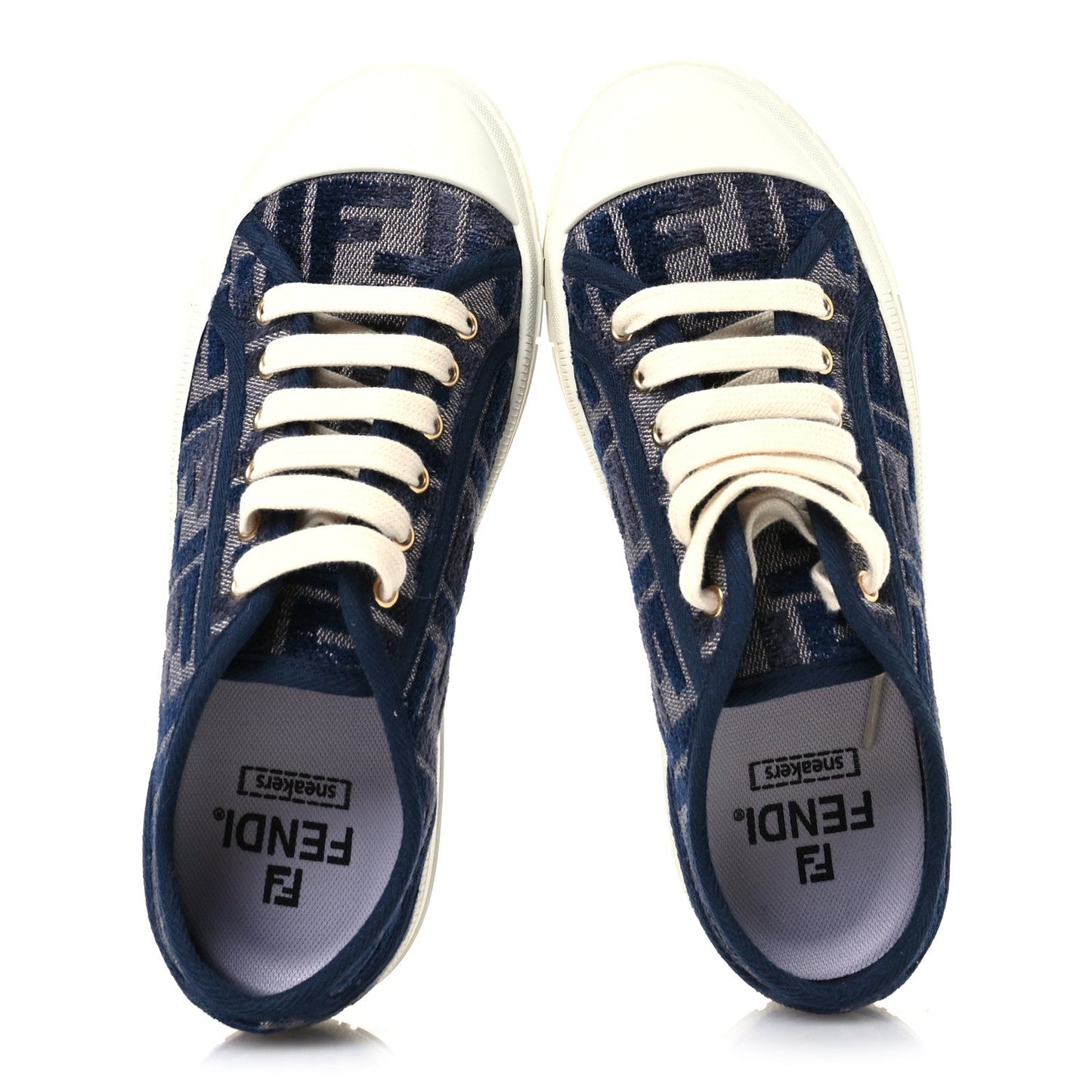 Fendi Chenille FF Embroidered Womens Domino Low Top Sneakers 36 Grigio Blue Notte
