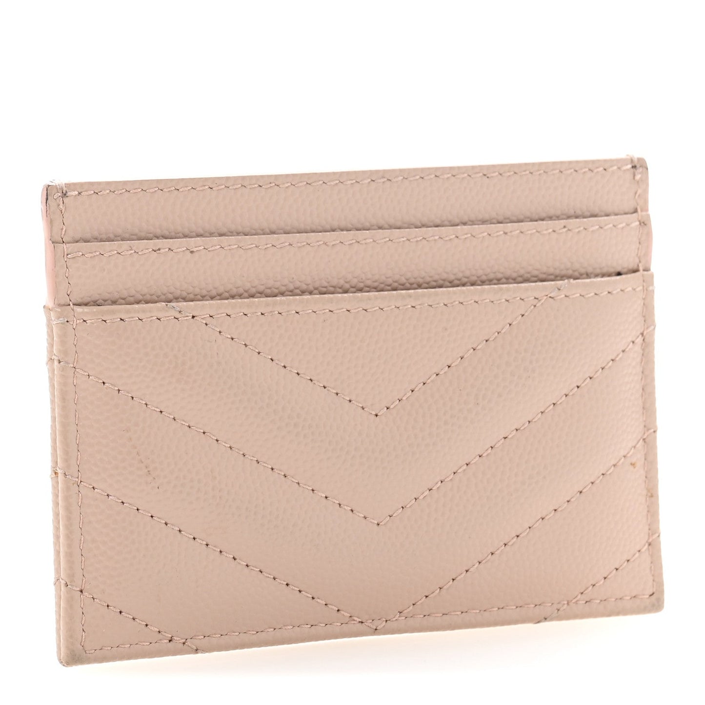 Saint Laurent Grain De Poudre Matelasse Chevron Monogram Credit Card Case Pale Pink