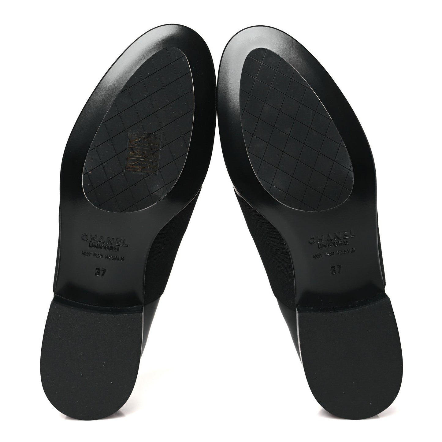 Chanel Calfskin Elastic Lace Up Cap Toe CC Loafers 37 Black