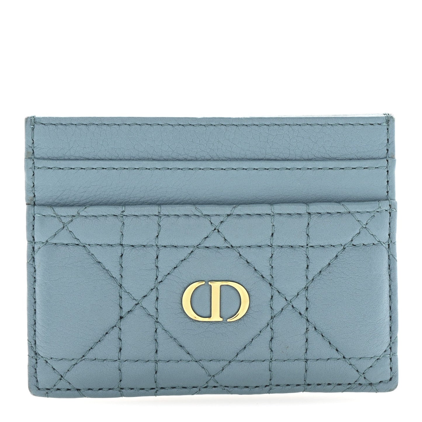 Christian Dior Supple Calfskin Cannage Caro Five-Slot Card Holder Turquoise