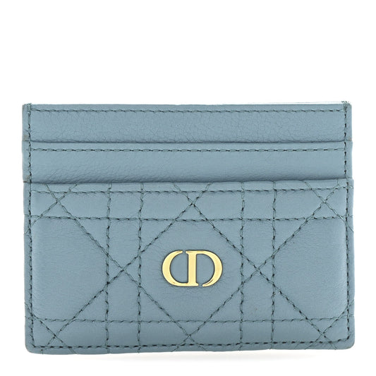 Christian Dior Supple Calfskin Cannage Caro Five-Slot Card Holder Turquoise