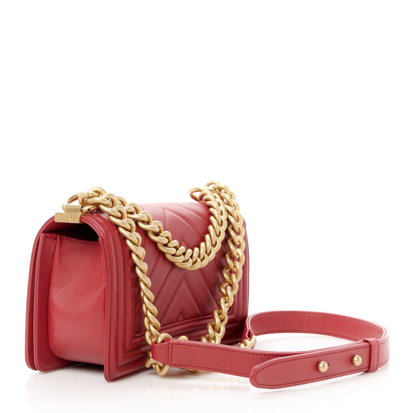 Chanel Calfskin Chevron Quilted Small Boy Flap Red