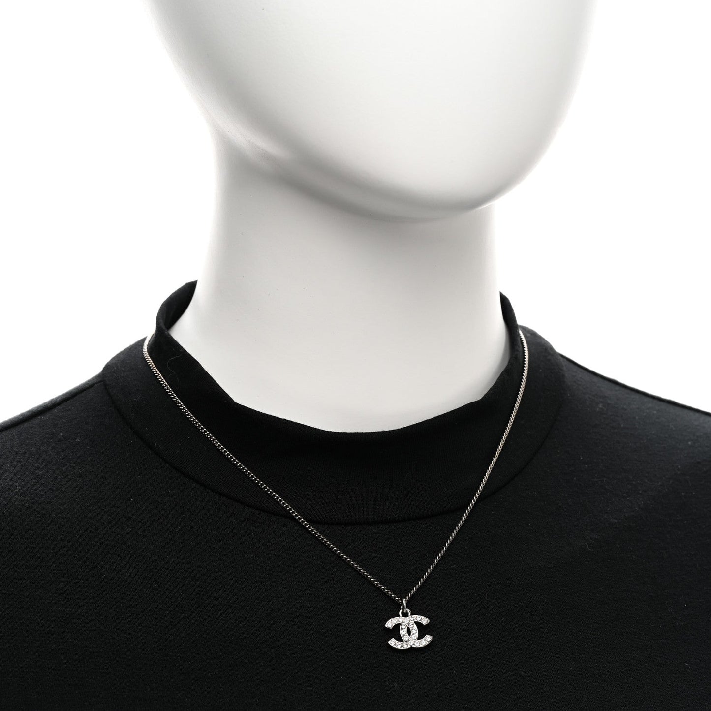 Chanel Crystal Timeless CC Necklace Silver