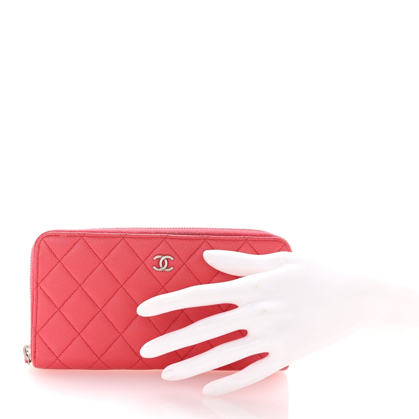 Chanel Caviar Quilted Large Gusset Zip Around Wallet Pink