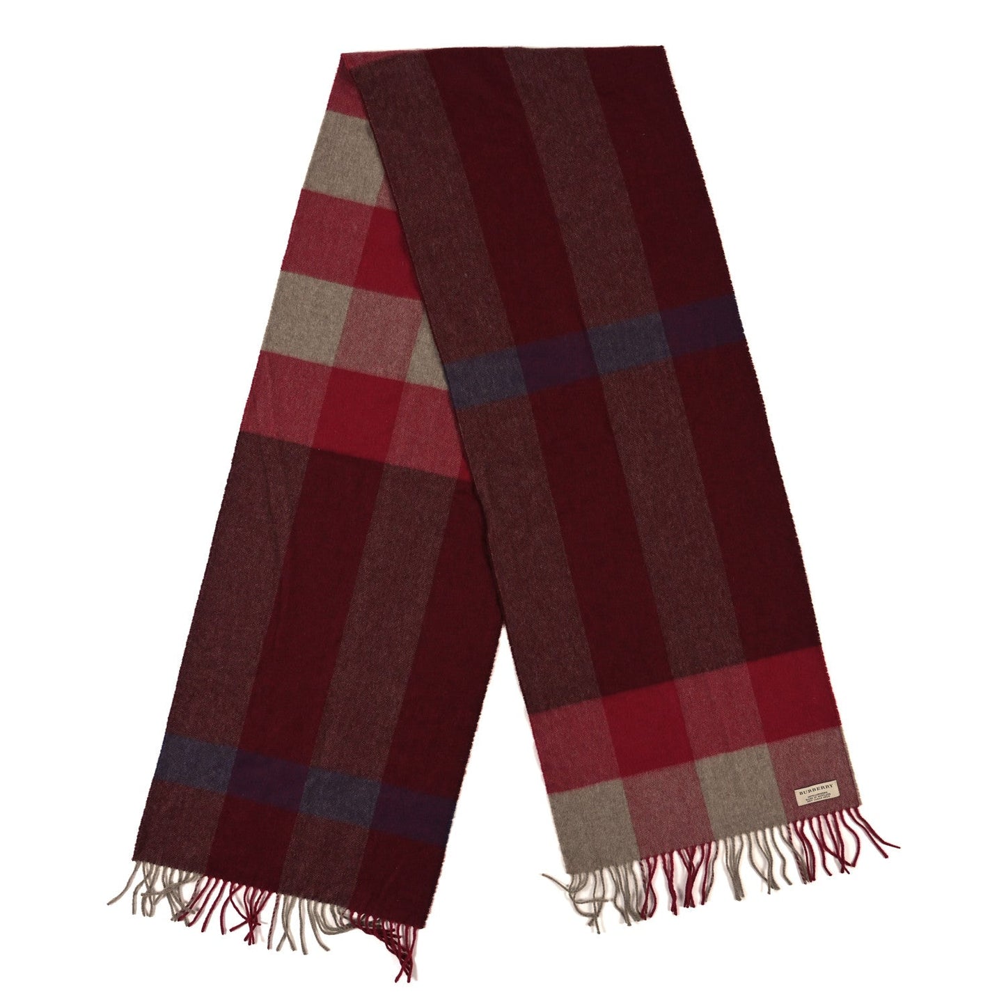 Burberry Cashmere Mega Check Fringe Scarf Red
