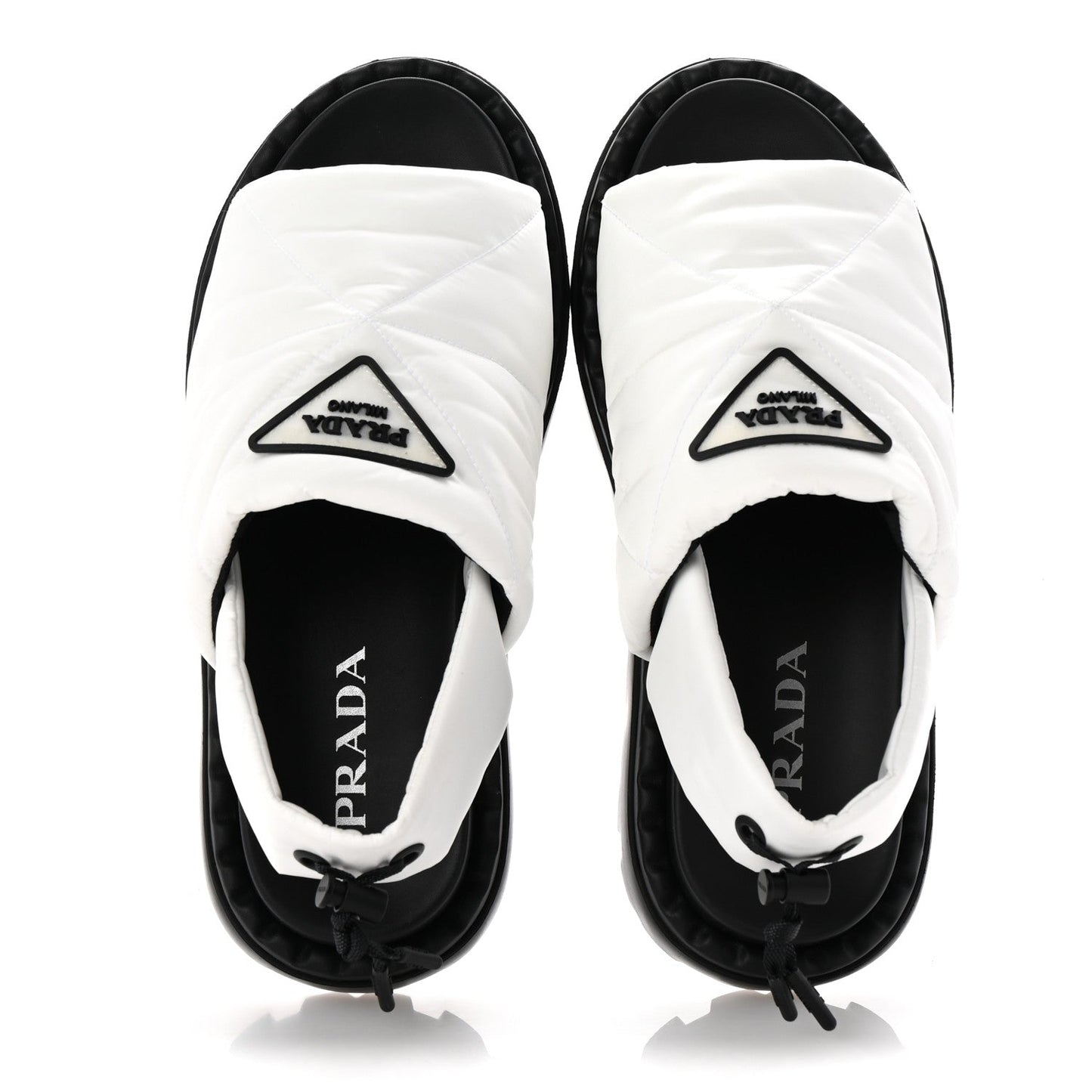 Prada Nylon Triangle Logo Padded Slingback Sandals 38 White