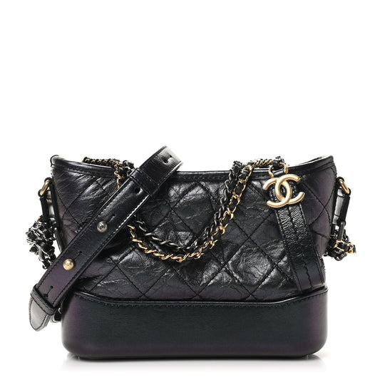 Chanel Iridescent Aged Calfskin Quilted Small Gabrielle Hobo Black