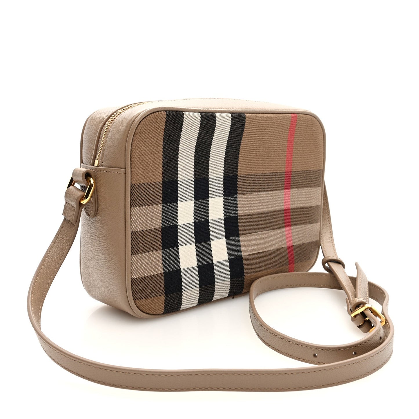 Burberry Calfskin House Check Medium Camera Bag Chestnut Beige
