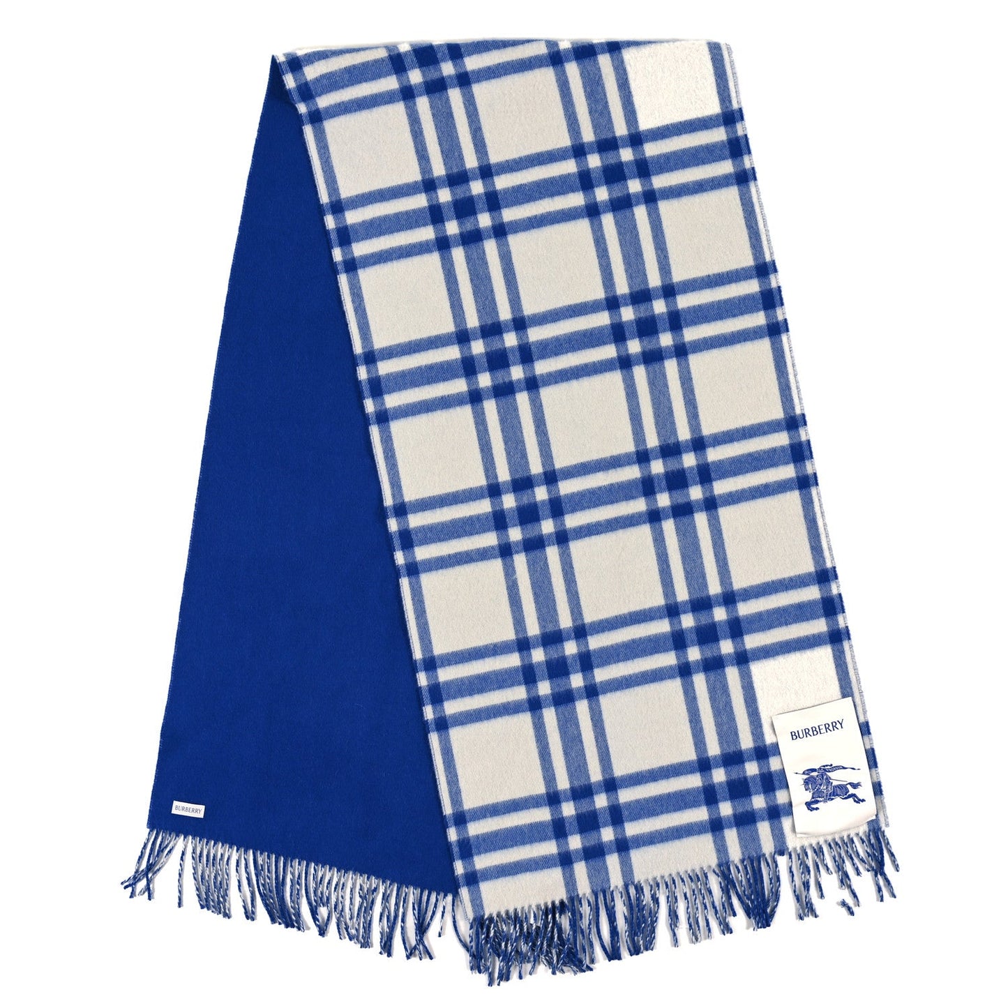 Burberry Cashmere Reversible Giant Check Fringe Scarf Knight