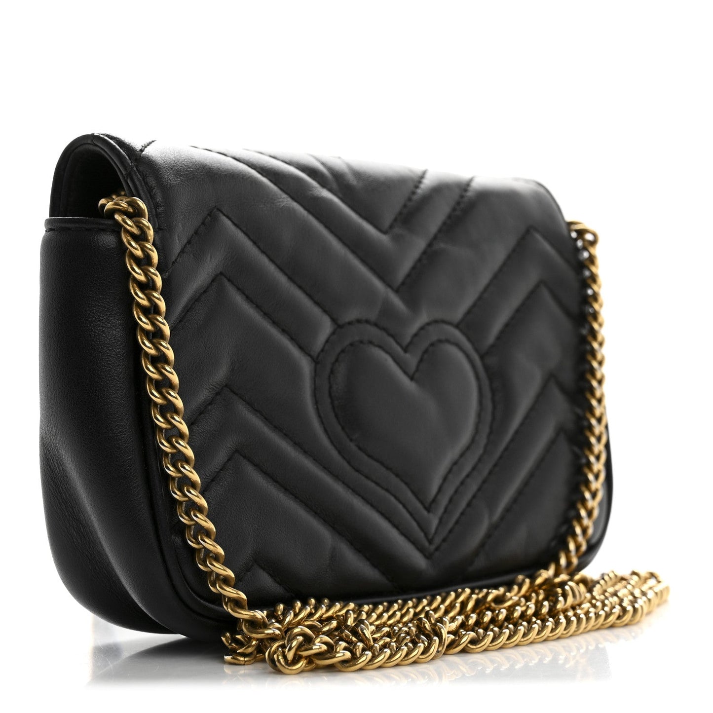 Gucci Calfskin Matelasse Super Mini GG Marmont Shoulder Bag Black
