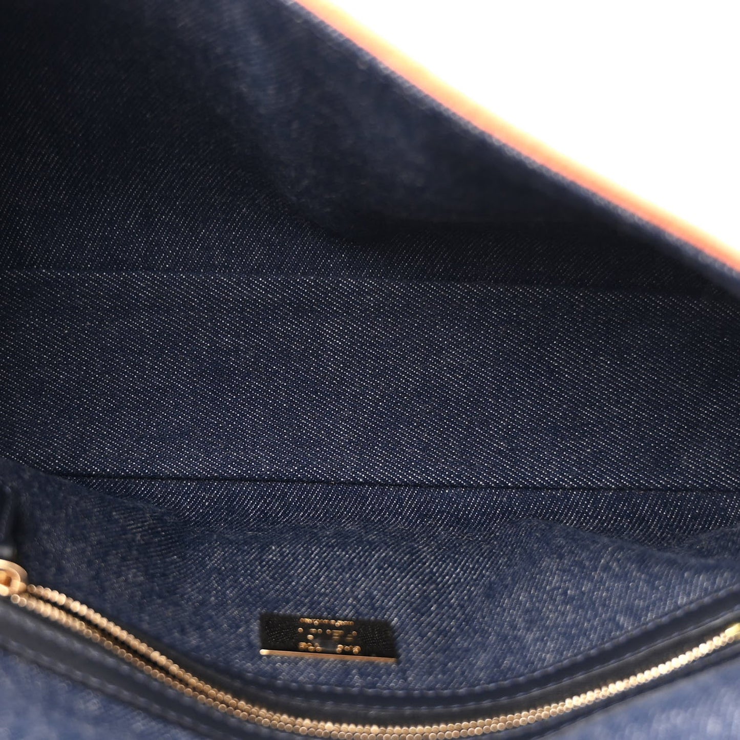 Fendi Denim Large Baguette Blue Arancio Fluo