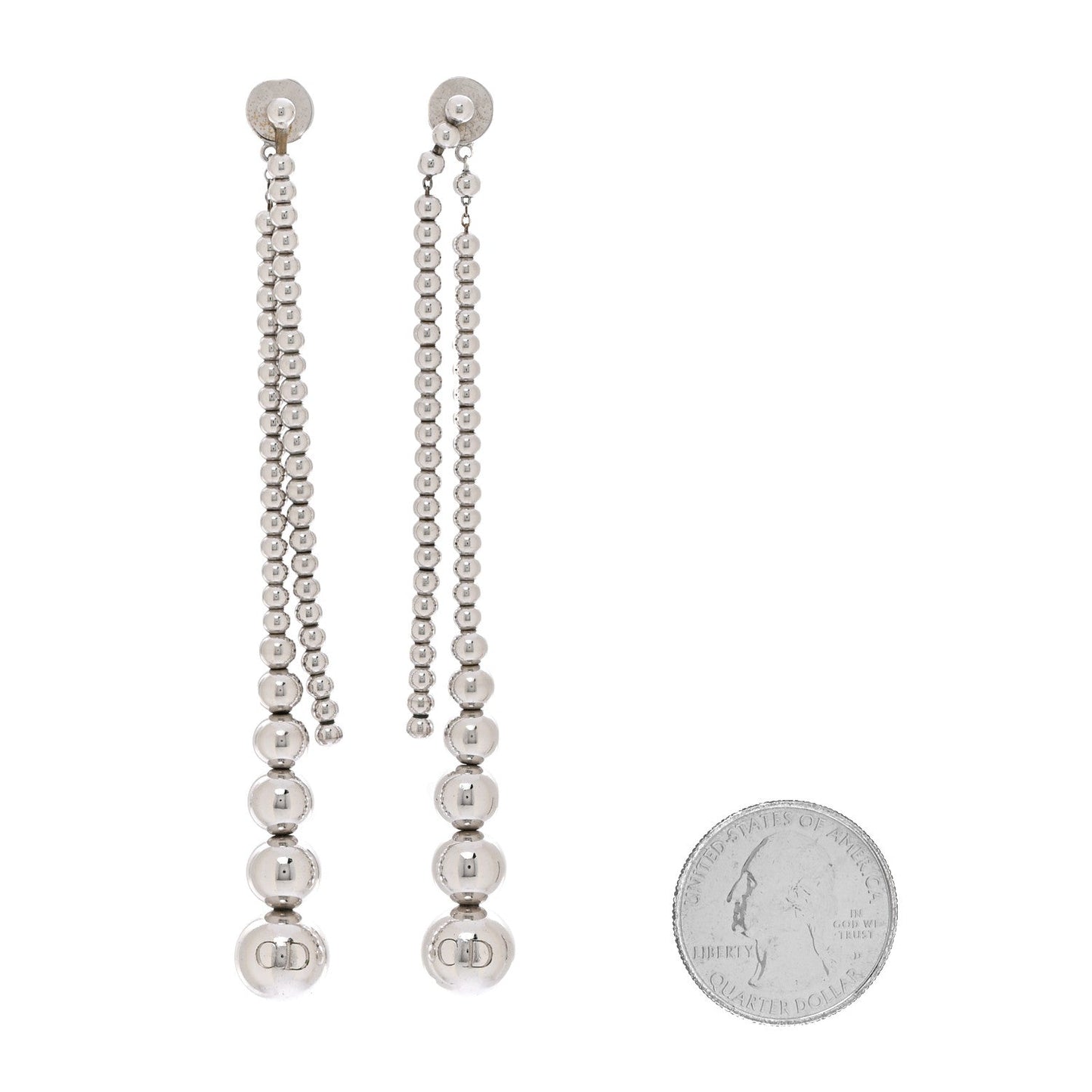 Christian Dior Metal Bead Drop Earrings Silver