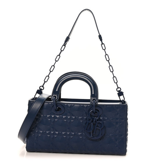 Christian Dior Calfskin Cannage Diamond Medium Lady D-Joy Navy Blue