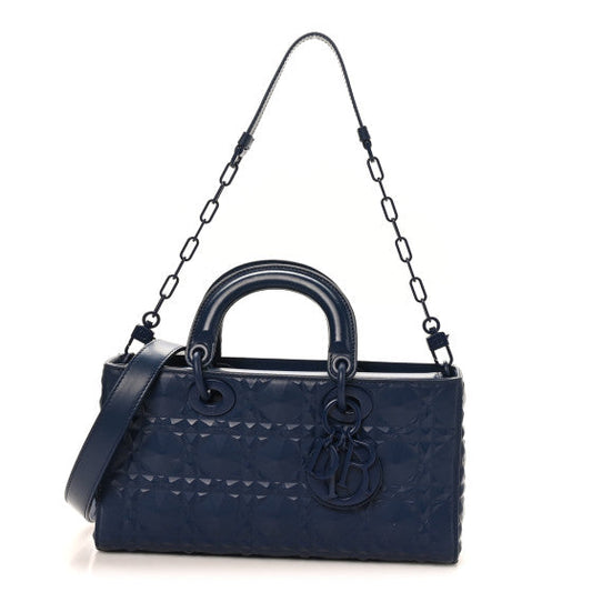 Christian Dior Calfskin Cannage Diamond Medium Lady D-Joy Navy Blue