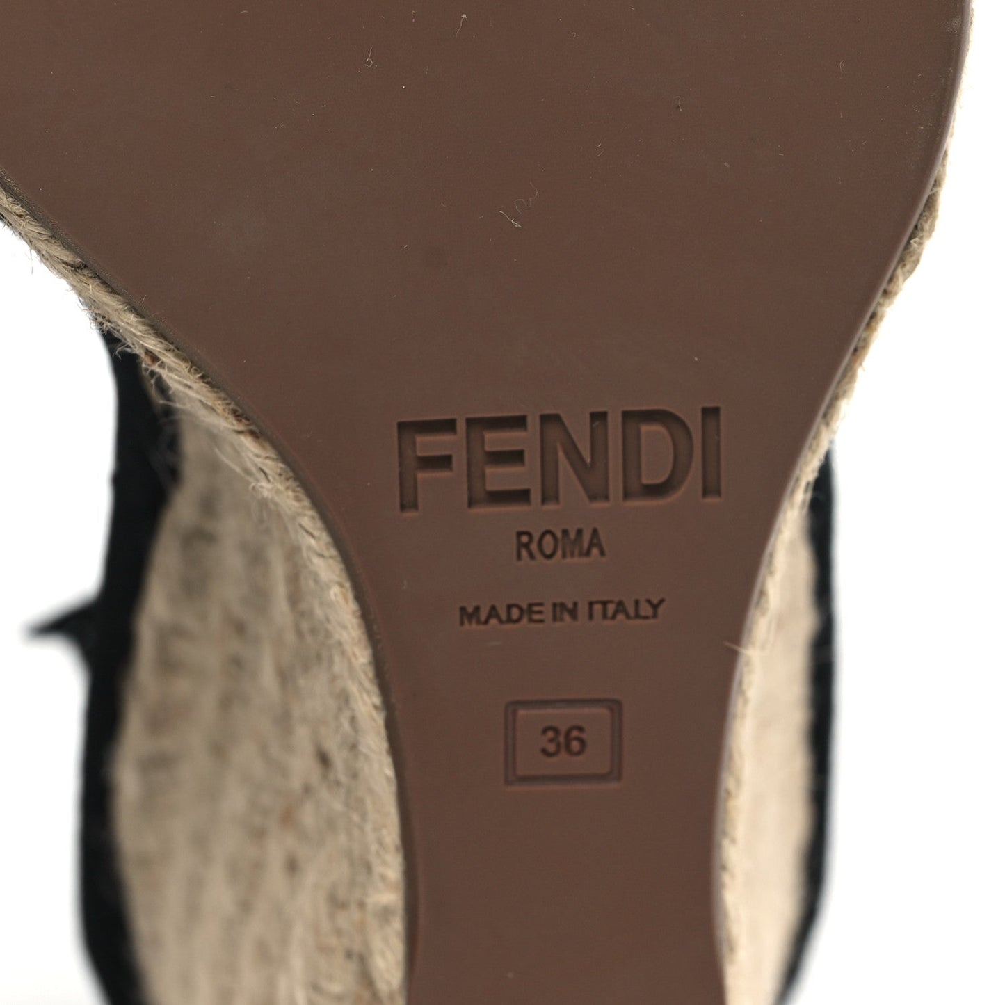 Fendi Canvas FF Embroidered Roma Ankle Wrap Wedge Espadrilles 36 Black