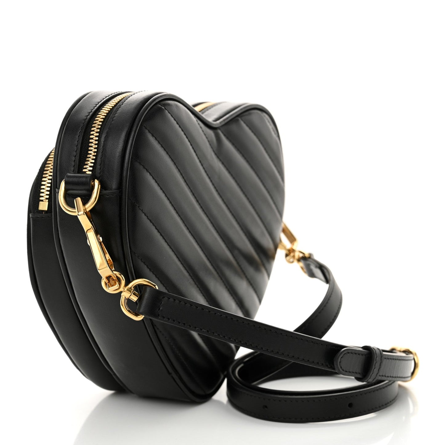Gucci Calfskin Matelasse Diagonal Mini InterLocking G Heart Shoulder Bag Black