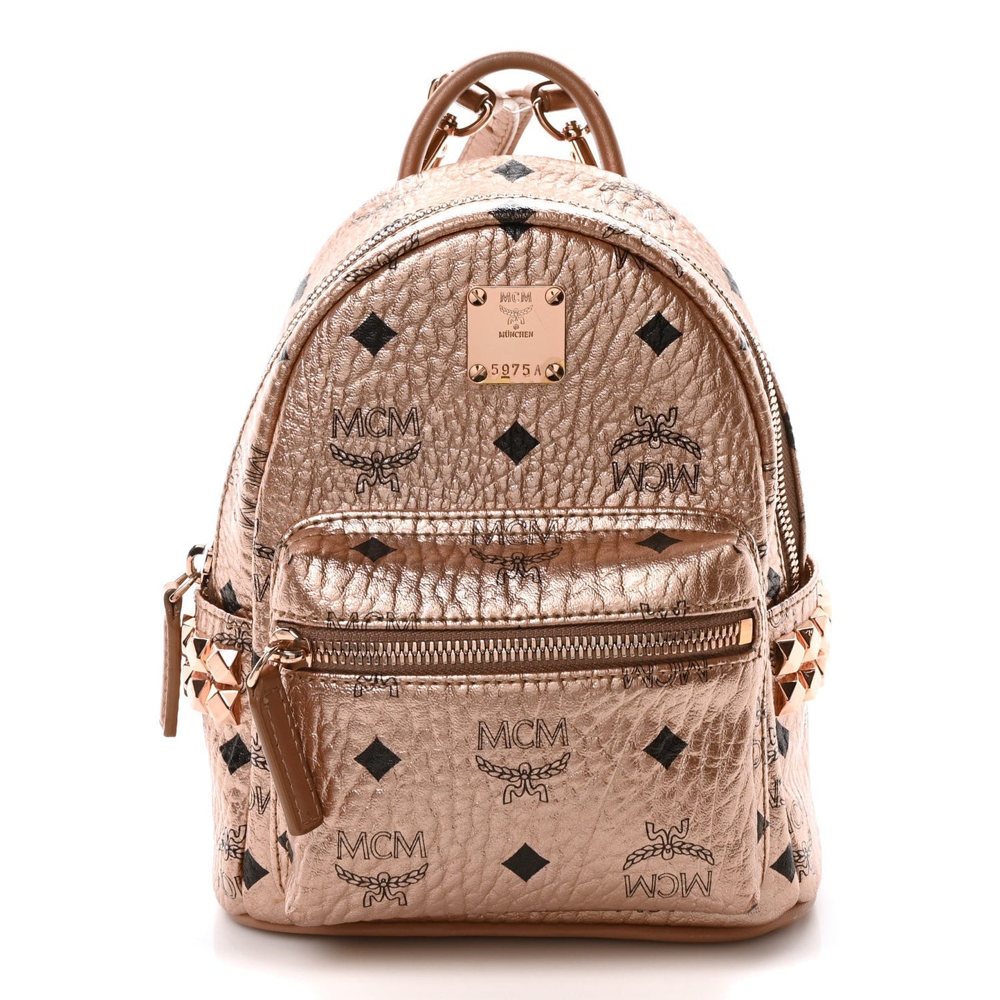 MCM Visetos Studded X-Mini Bebe Boo Backpack Champagne Gold