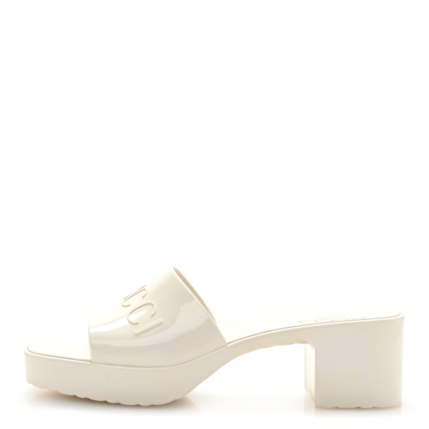 Gucci Rubber Logo Womens Platform 20/60mm Slide Sandals 38 Mystic White