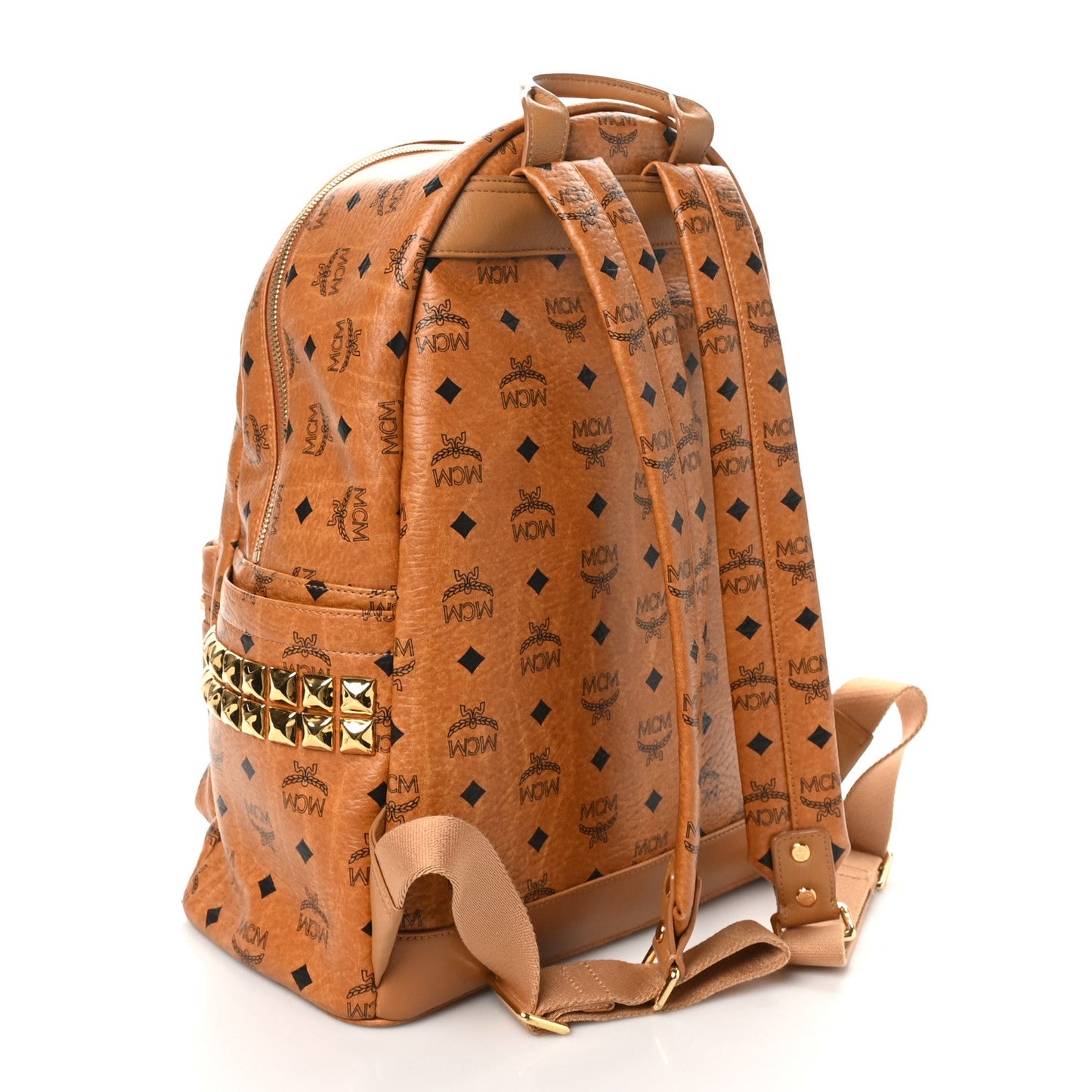 MCM Visetos Medium Side Studs Stark Backpack Cognac