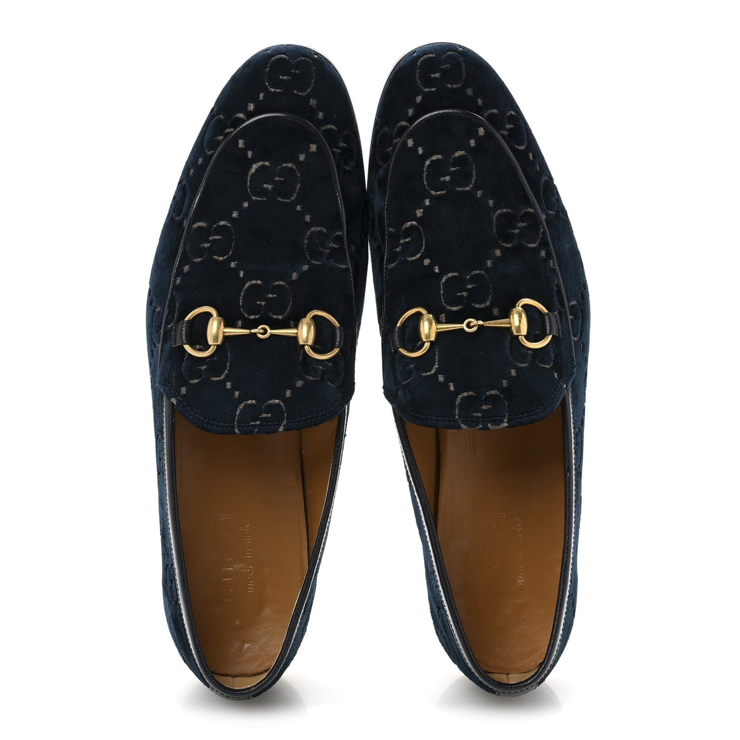 Gucci Velvet GG Monogram Horsebit Mens Jordaan Loafers 8.5 Blue Beige